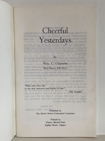 CHEERFUL YESTERDAYS: A Centennial History of The Gleniti School 1879-1979