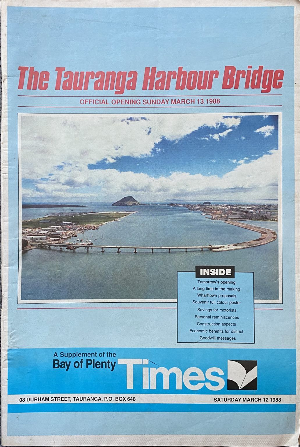 OLD NEWSPAPER: The Bay of Plenty Times - Opening of Tauranga Harbour Bridge 1988
