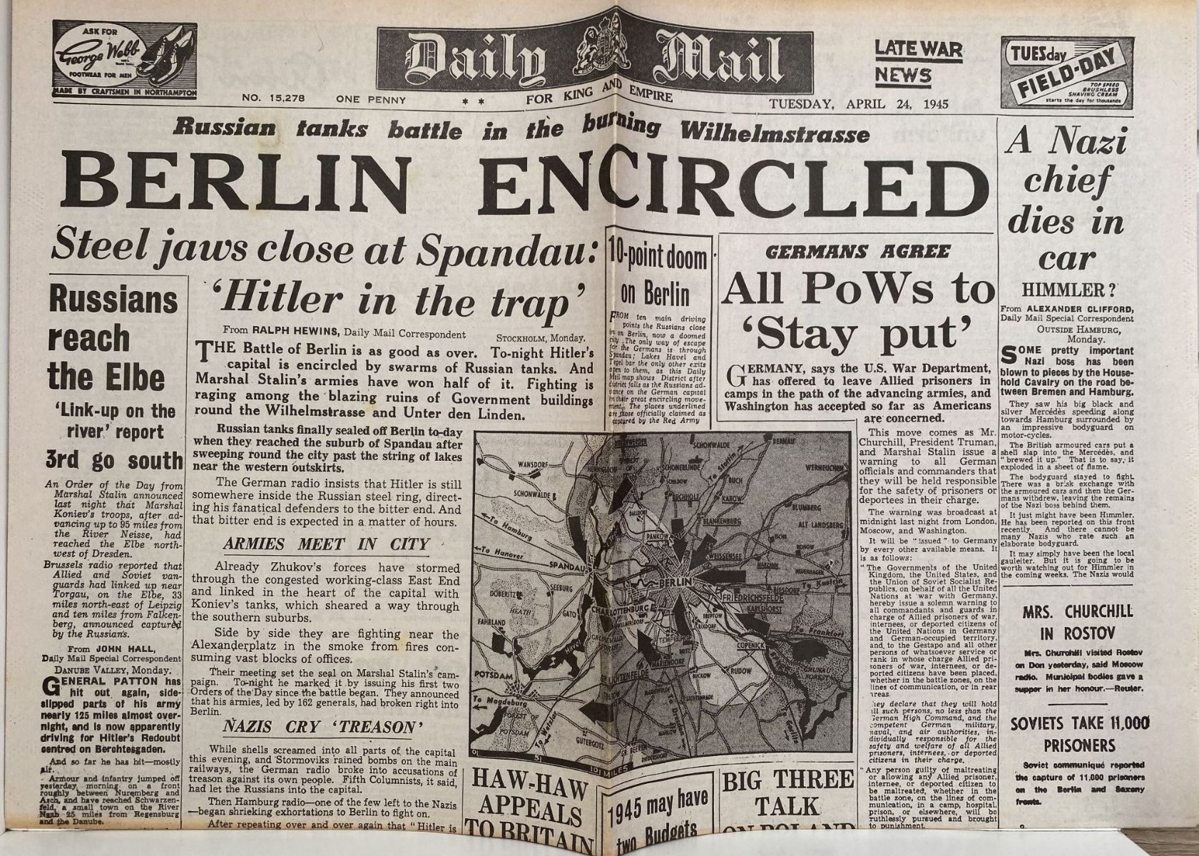 OLD WARTIME NEWSPAPER: Daily Mail, Tuesday 24th April 1945