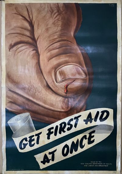VINTAGE POSTER: New Zealand Department of Health / Labour - First Aid 