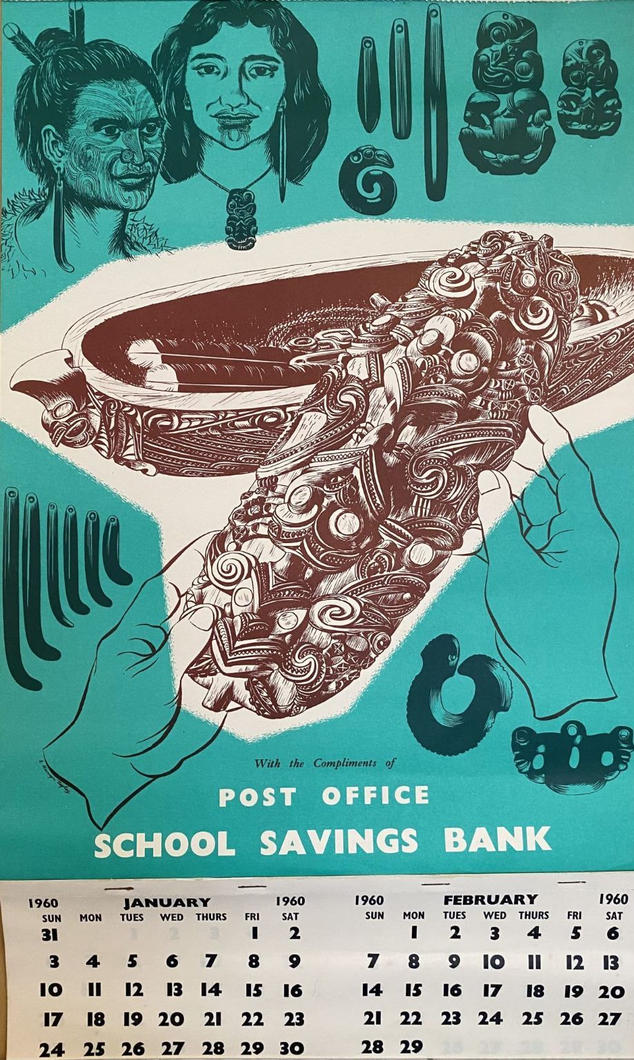 VINTAGE CALENDAR Post Office School Savings Bank 1960