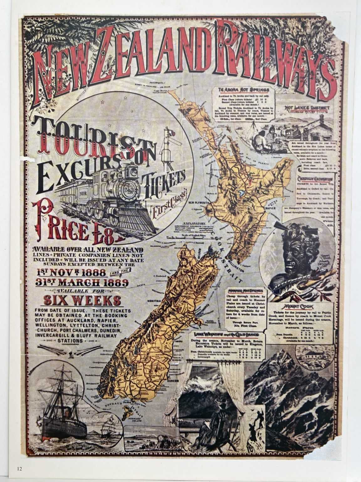 VINTAGE POSTER: New Zealand Railways 1888