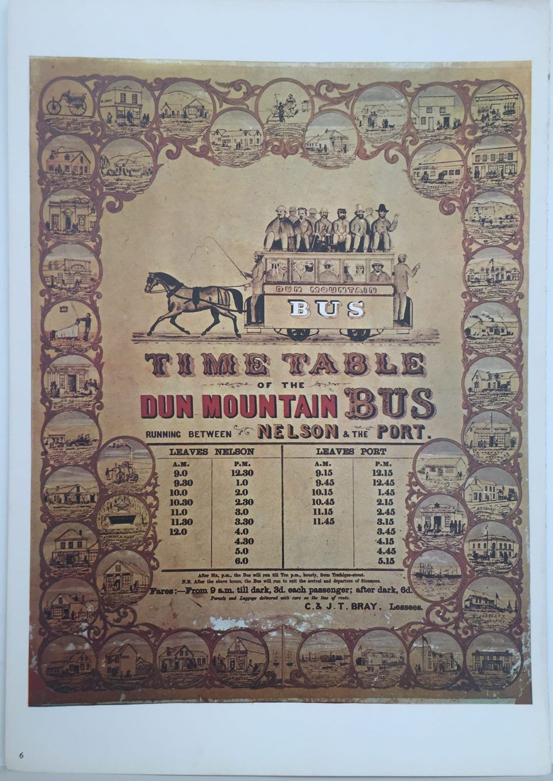 VINTAGE POSTER: Dun Mountain Bus Timetable 1862