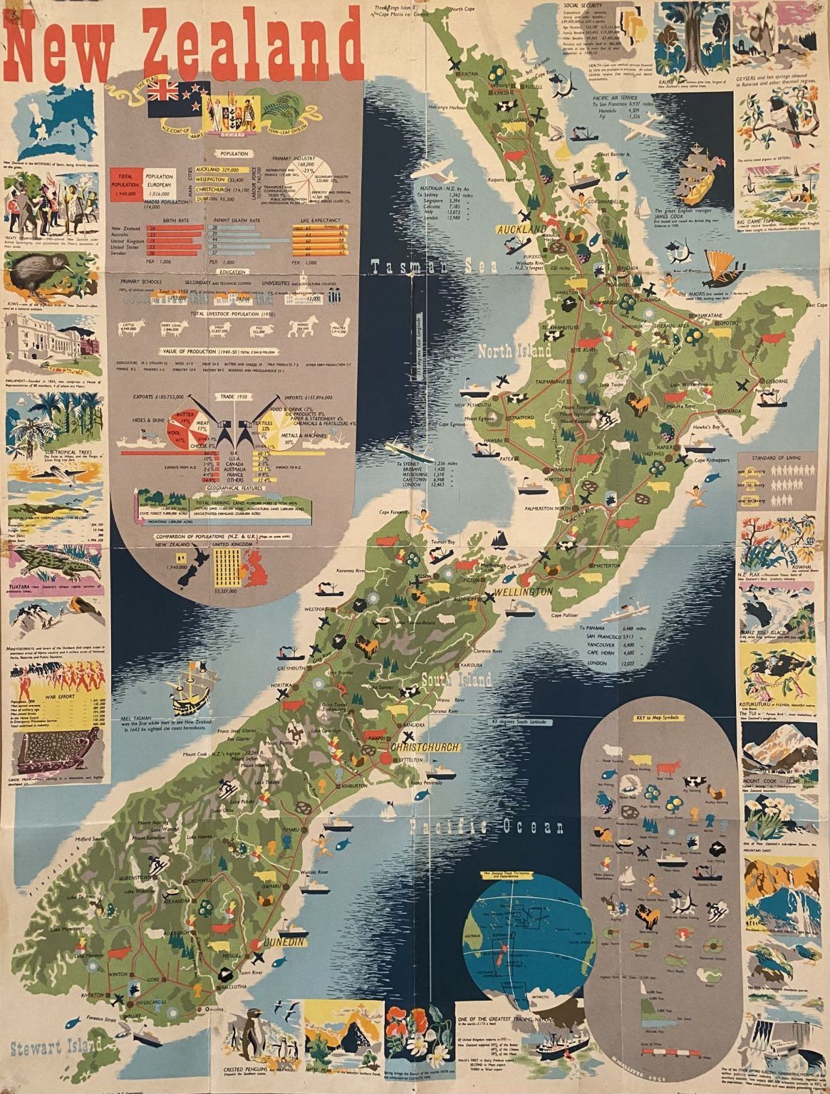 VINTAGE POSTER: New Zealand - Department of Tourism and Publicity 1951