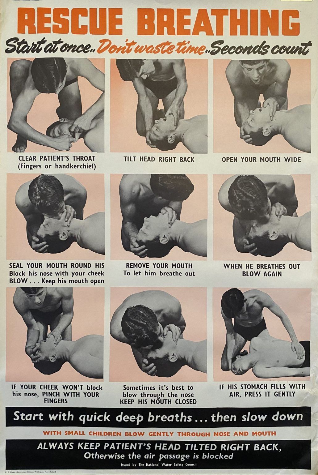 VINTAGE POSTER: Rescue Breathing / National Water Safety Council