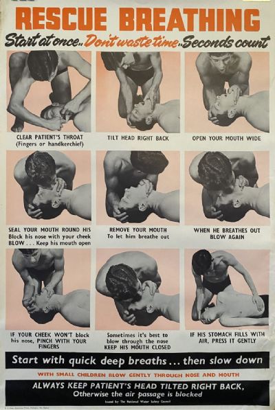 VINTAGE POSTER: Rescue Breathing / National Water Safety Council 