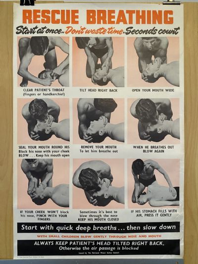 VINTAGE POSTER: Rescue Breathing / National Water Safety Council