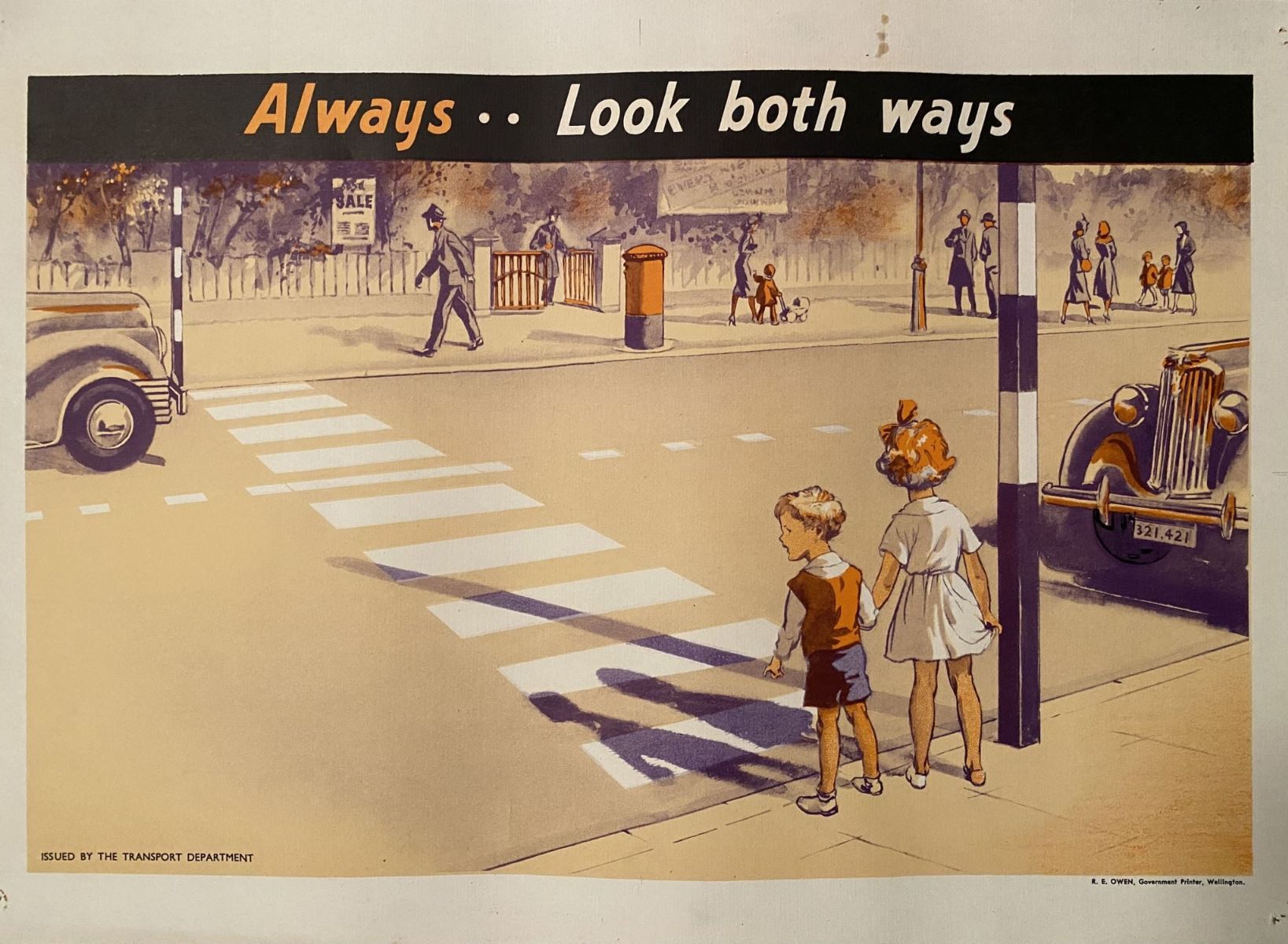 VINTAGE POSTER: Children's Road Safety - Always...Look Both Ways 1950s