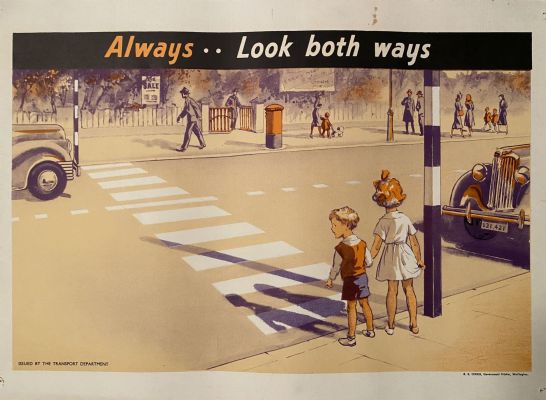 VINTAGE POSTER: Children's Road Safety - Always...Look Both Ways 1950s 