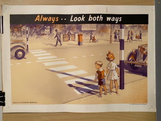 VINTAGE POSTER: Children's Road Safety - Always...Look Both Ways 1950s