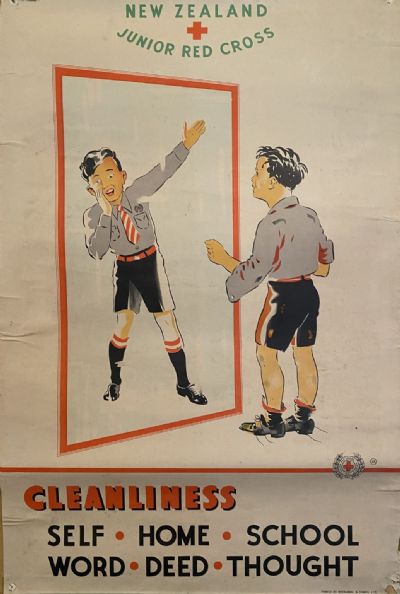 VINTAGE POSTER: New Zealand Junior Red Cross / Cleanliness for Children 1950s 