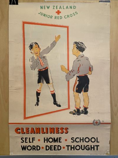 VINTAGE POSTER: New Zealand Junior Red Cross / Cleanliness for Children 1950s