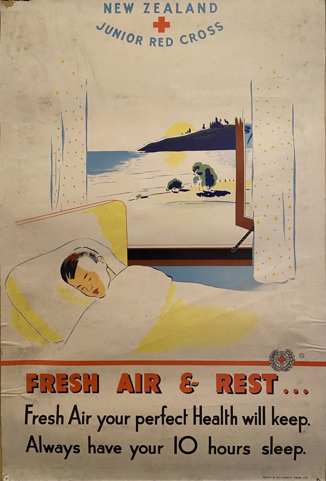 VINTAGE POSTER: New Zealand Junior Red Cross / Fresh Air & Rest 1950s