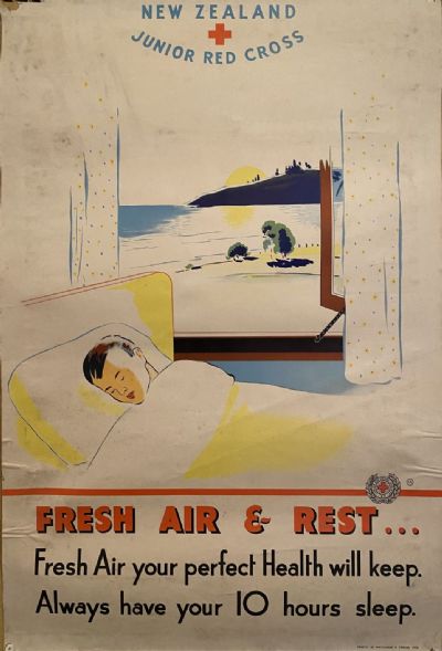 VINTAGE POSTER: New Zealand Junior Red Cross / Fresh Air & Rest 1950s 