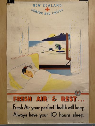 VINTAGE POSTER: New Zealand Junior Red Cross / Fresh Air & Rest 1950s