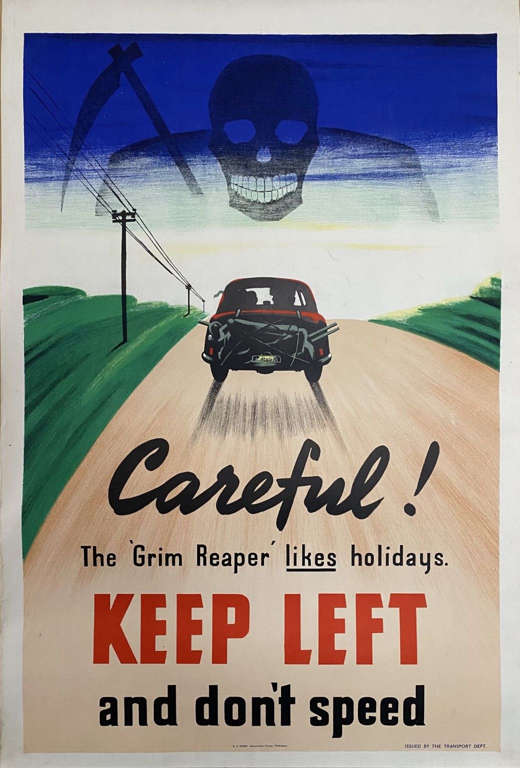 VINTAGE POSTER: New Zealand Transport Department / Holiday Traffic Safety