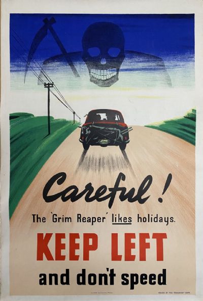 VINTAGE POSTER: New Zealand Transport Department / Holiday Traffic Safety 