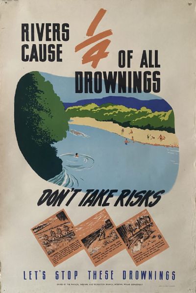 VINTAGE POSTER: Water Safety Around Rivers / Drowning Prevention 1950s 