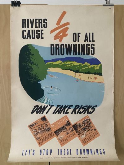 VINTAGE POSTER: Water Safety Around Rivers / Drowning Prevention 1950s
