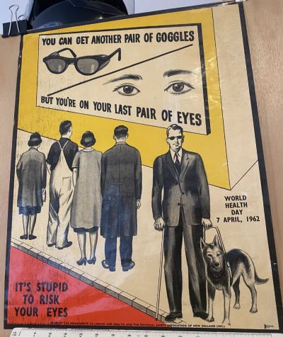 VINTAGE POSTER: New Zealand Departments of Labour and Health - Work Safety 1962