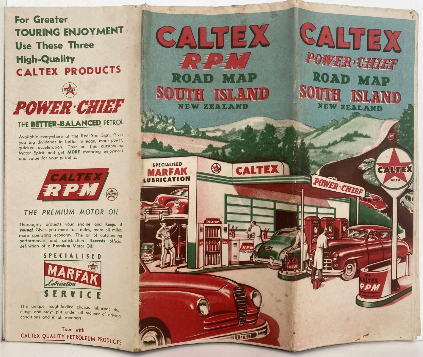 CALTEX Power Chief ROAD MAP of New Zealand - South Island 1940