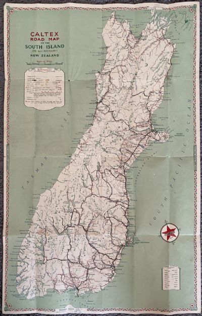 CALTEX Power Chief ROAD MAP of New Zealand - South Island 1940