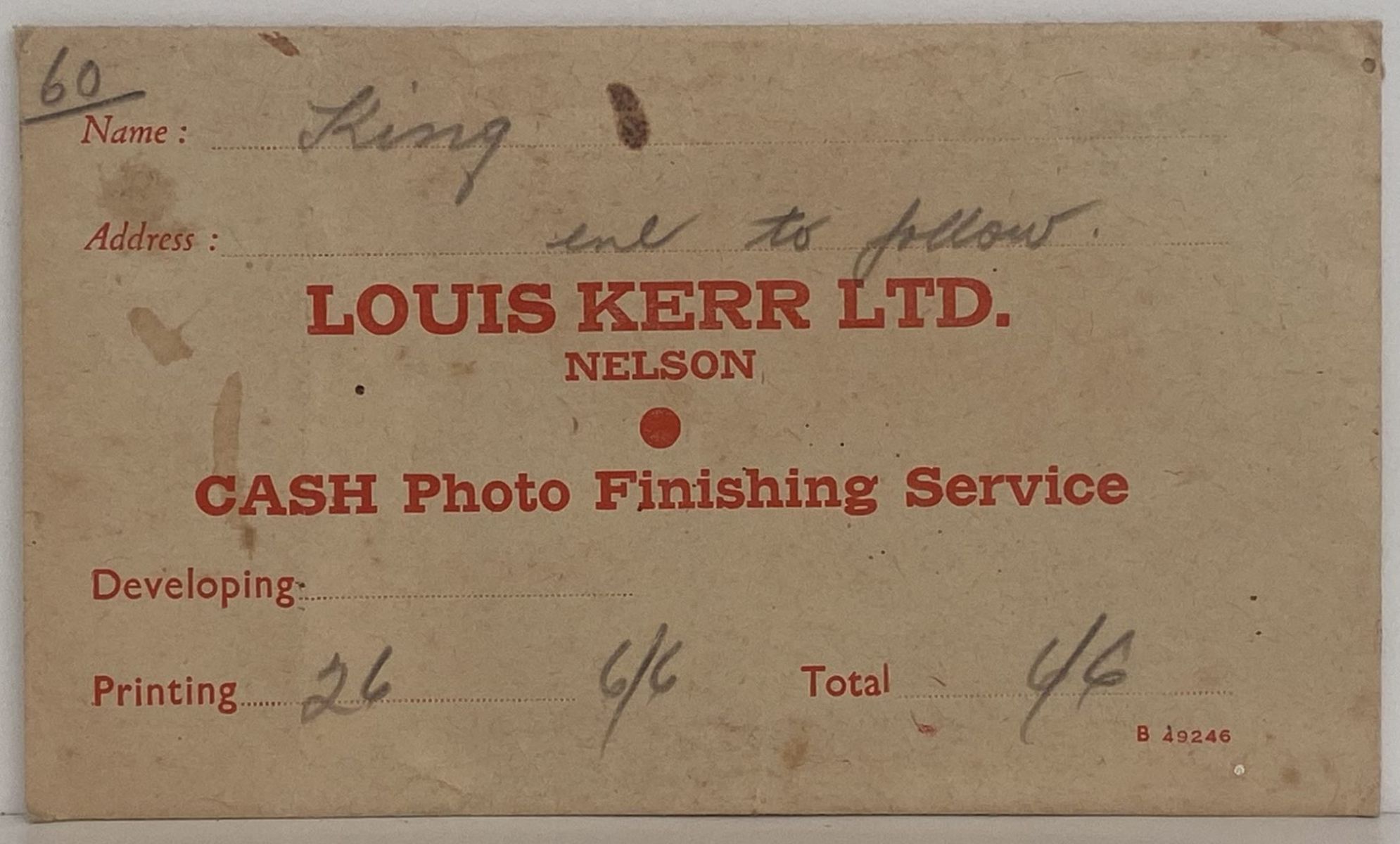 OLD PHOTO / NEGATIVE WALLET: Louis Kerr Ltd, Nelson