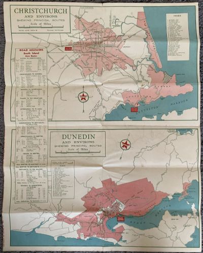 CALTEX Power Chief ROAD MAP of New Zealand - South Island 1940