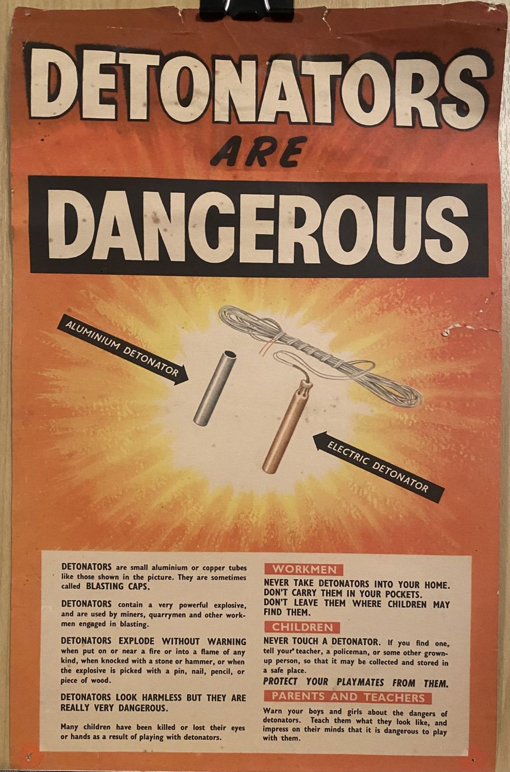 VINTAGE POSTER: Detonators are Dangerous 1940s