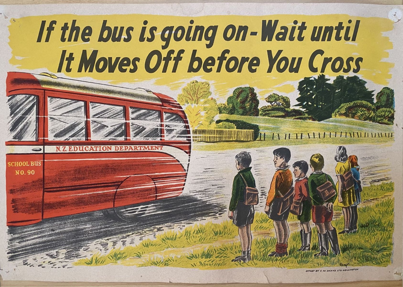 VINTAGE POSTER: New Zealand Education Department / Road Safety