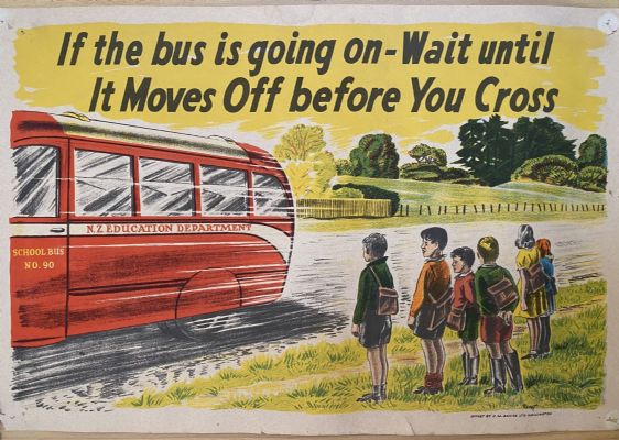 VINTAGE POSTER: New Zealand Education Department / Road Safety 