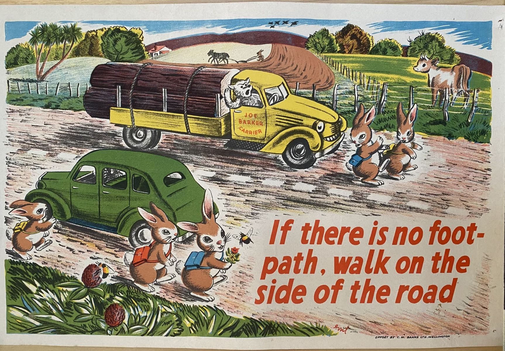 VINTAGE POSTER: New Zealand Education Department / Children's Road Safety