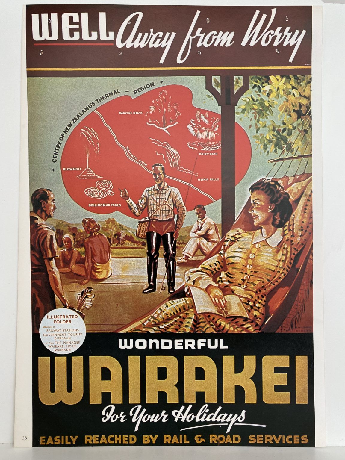 VINTAGE POSTER: Wonderful Wairakei Holidays 1940