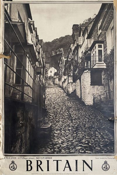 VINTAGE POSTER: BRITAIN - A Village Street, Devonshire 