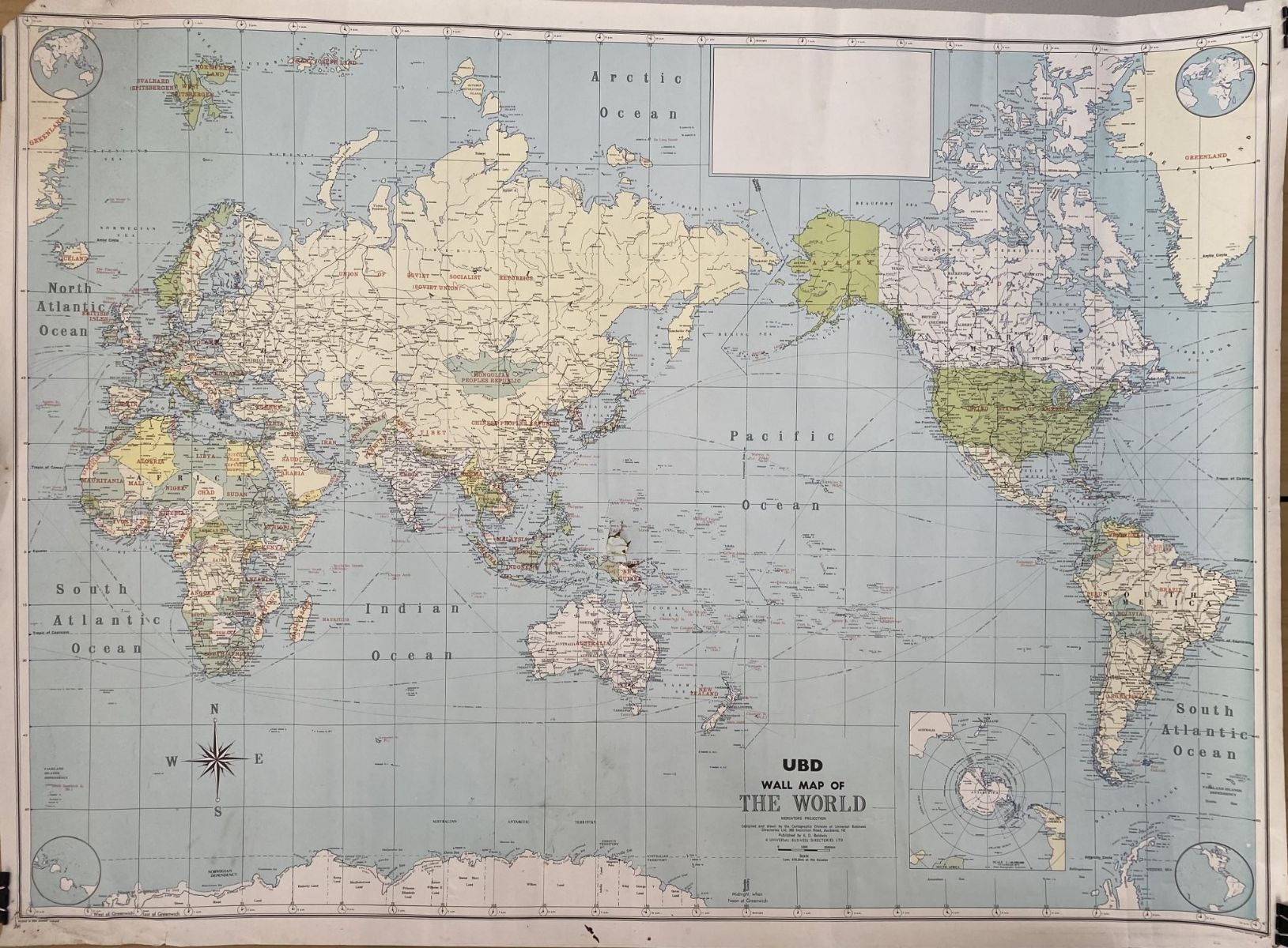 VINTAGE MAP: UBD Wall Map of The World