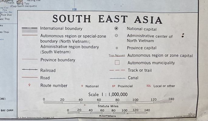 VINTAGE MAP: South East Asia - Cambodia / Thailand / South Vietnam