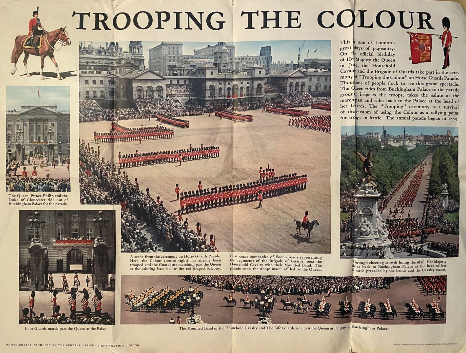 VINTAGE POSTER: Trooping The Colour - Queen Elizabeth II 1950s