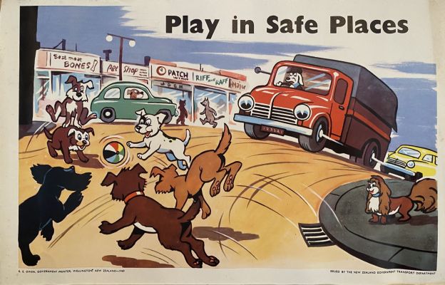 VINTAGE POSTER: New Zealand Transport Department / Children's Road Safety 