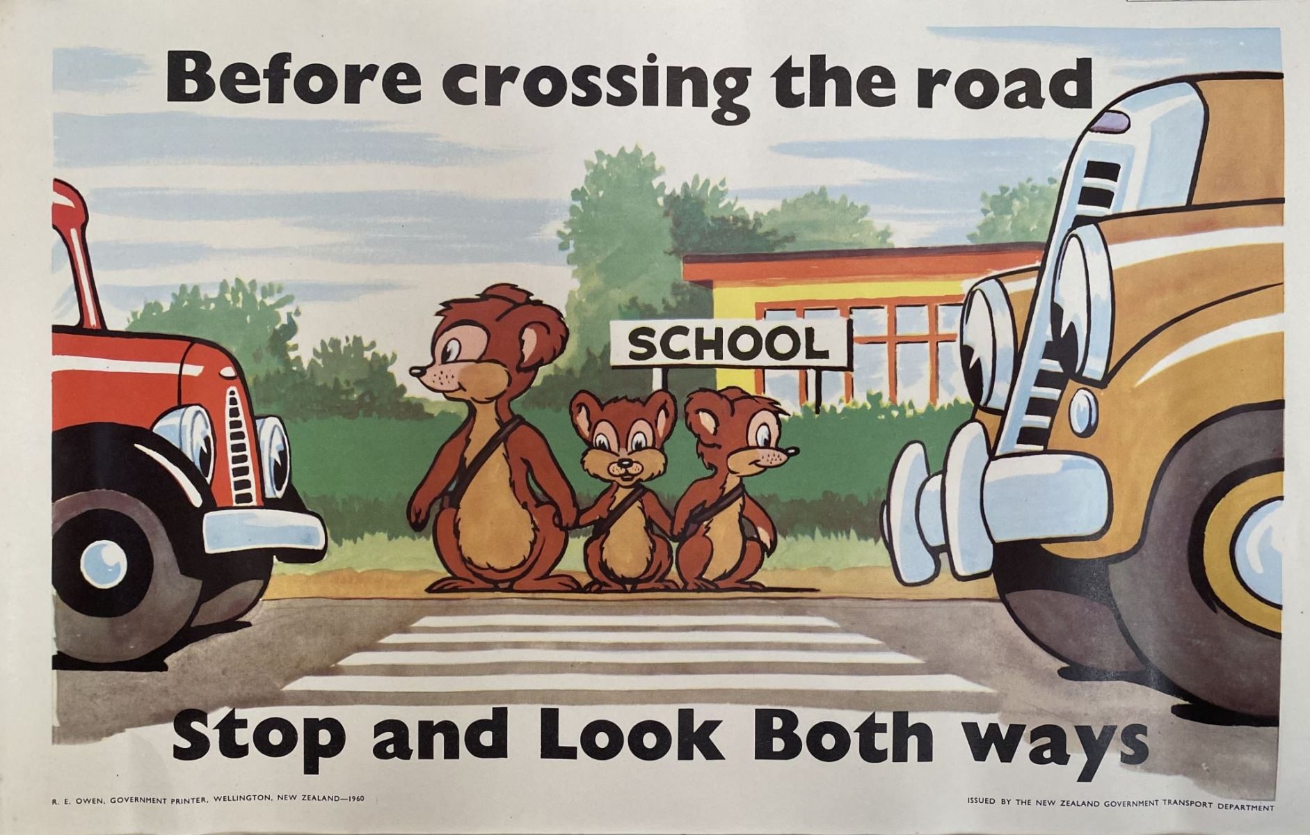 VINTAGE POSTER: New Zealand Transport Department / Children's Road Safety