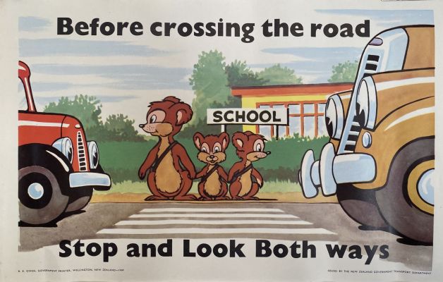 VINTAGE POSTER: New Zealand Transport Department / Children's Road Safety 