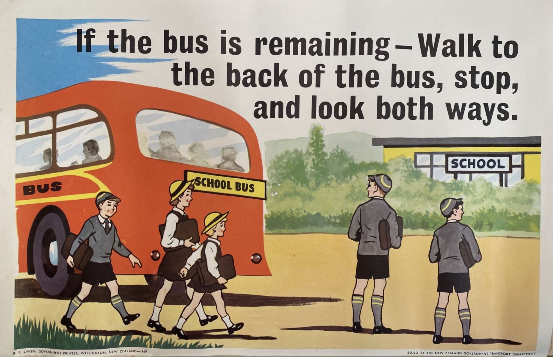 VINTAGE POSTER: New Zealand Transport Department / Children's Road Safety