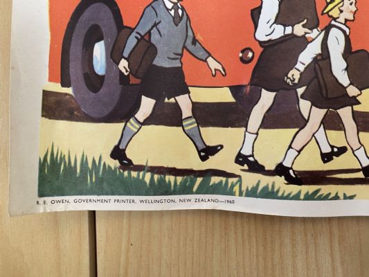 VINTAGE POSTER: New Zealand Transport Department / Children's Road Safety