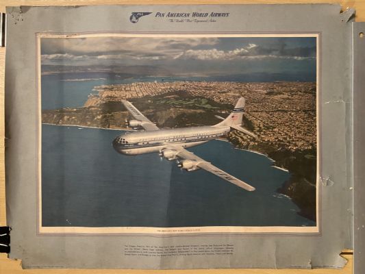 VINTAGE POSTER: Pan American World Airways - Boeing 377 Stratocruiser 1949