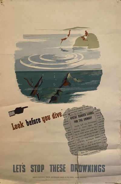 VINTAGE POSTER: Look before you dive - let's stop these drownings 