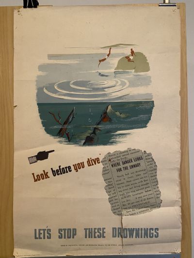VINTAGE POSTER: Look before you dive - let's stop these drownings