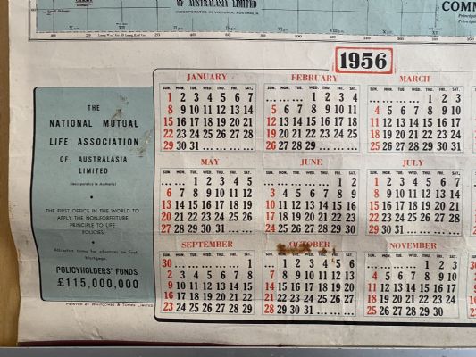 VINTAGE CALENDAR: The National Mutual Life Association of Australasia 1956