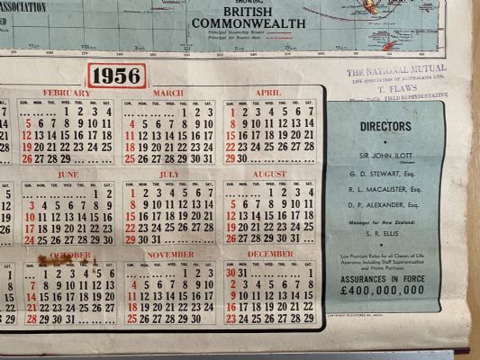 VINTAGE CALENDAR: The National Mutual Life Association of Australasia 1956