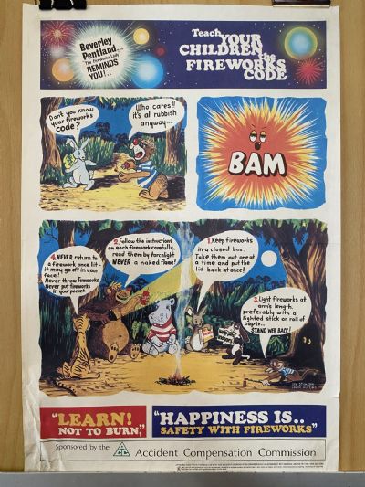 VINTAGE POSTER: Safety with Fireworks - Accident Compensation Commission