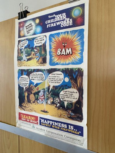 VINTAGE POSTER: Safety with Fireworks - Accident Compensation Commission