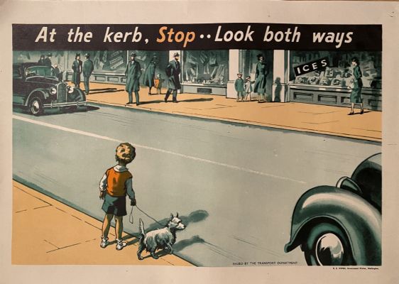 VINTAGE POSTER: Road Safety / At the kerb...Stop...Look both ways 